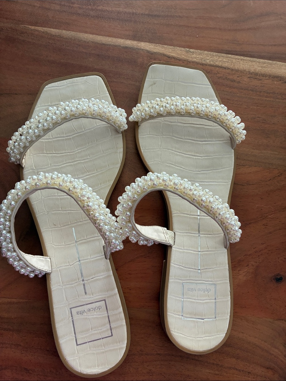 Dolce Vita Ivory Pearl-Embellished Slide Sandals